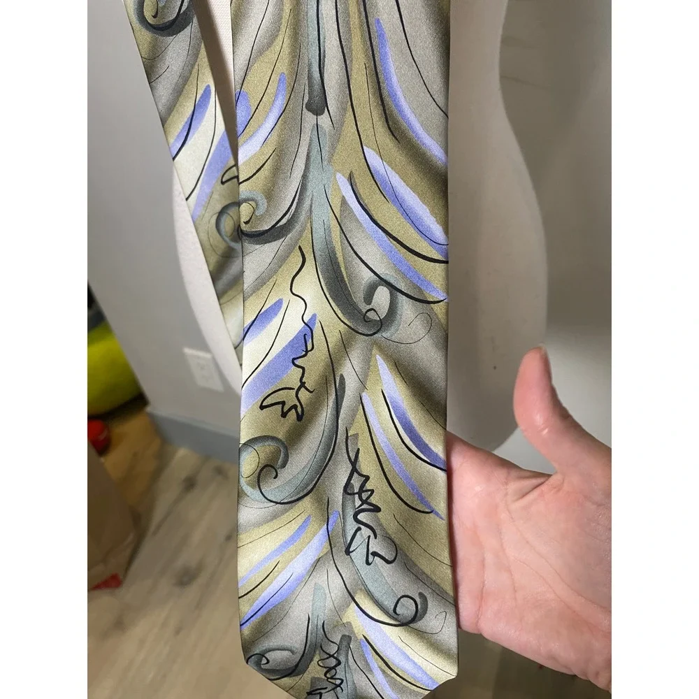 Vintage J Garcia Silk Tie Banyan Trees Collection Fourteen Sage Green Lavender